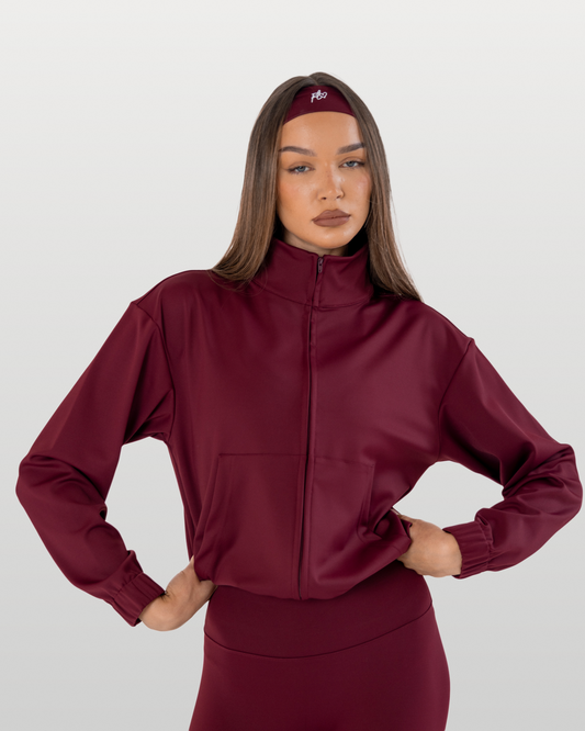 Essential full-zip funnel jacket - dark cherry