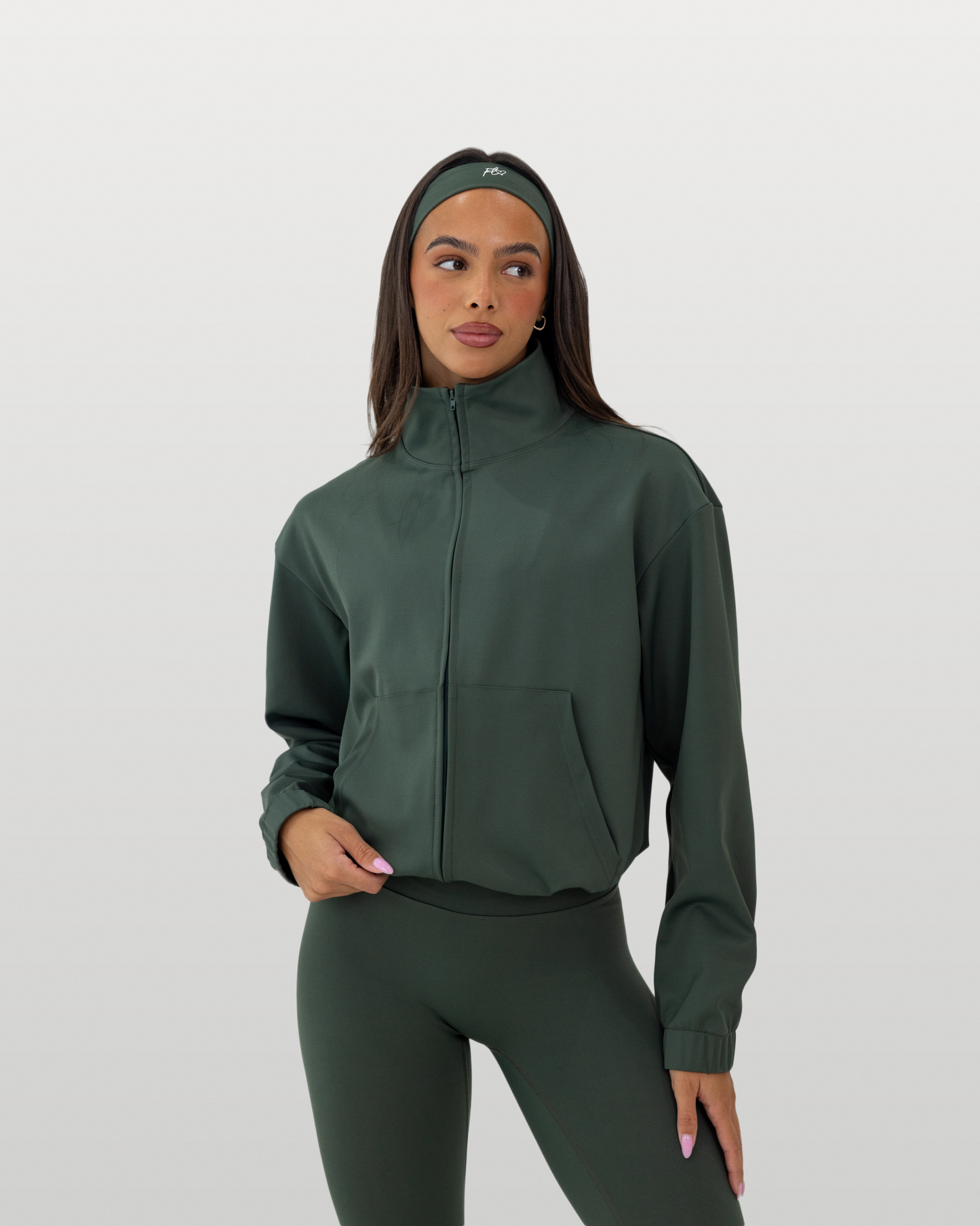 Essential full-zip funnel jacket - pine