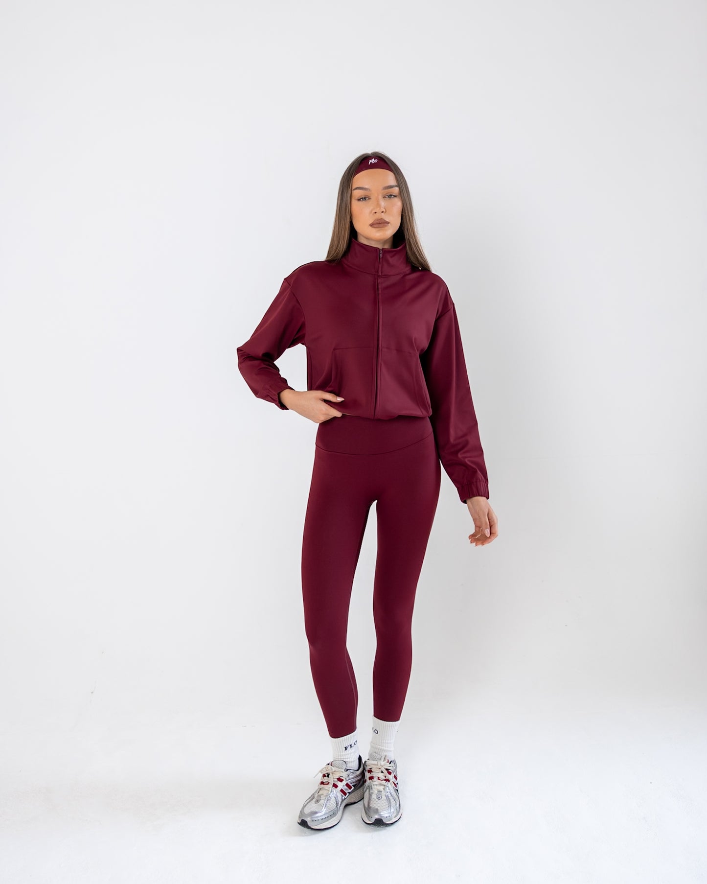 Essential full-zip funnel jacket - dark cherry