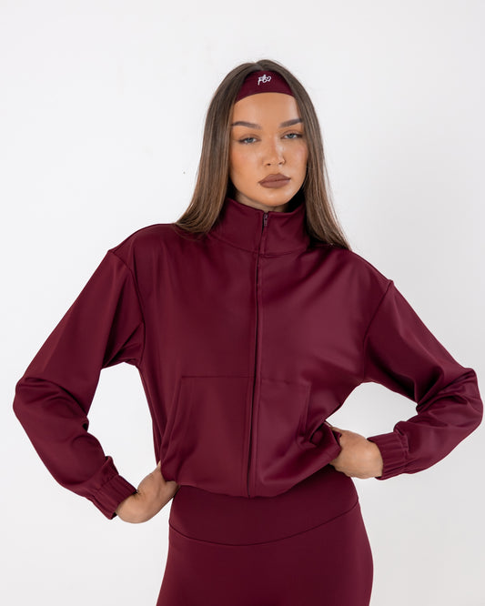 Essential full-zip funnel jacket - dark cherry