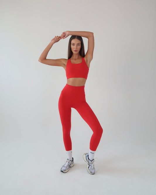 Red Crisscross Yoga Bra and Leggings Activewear – Mystique-Online