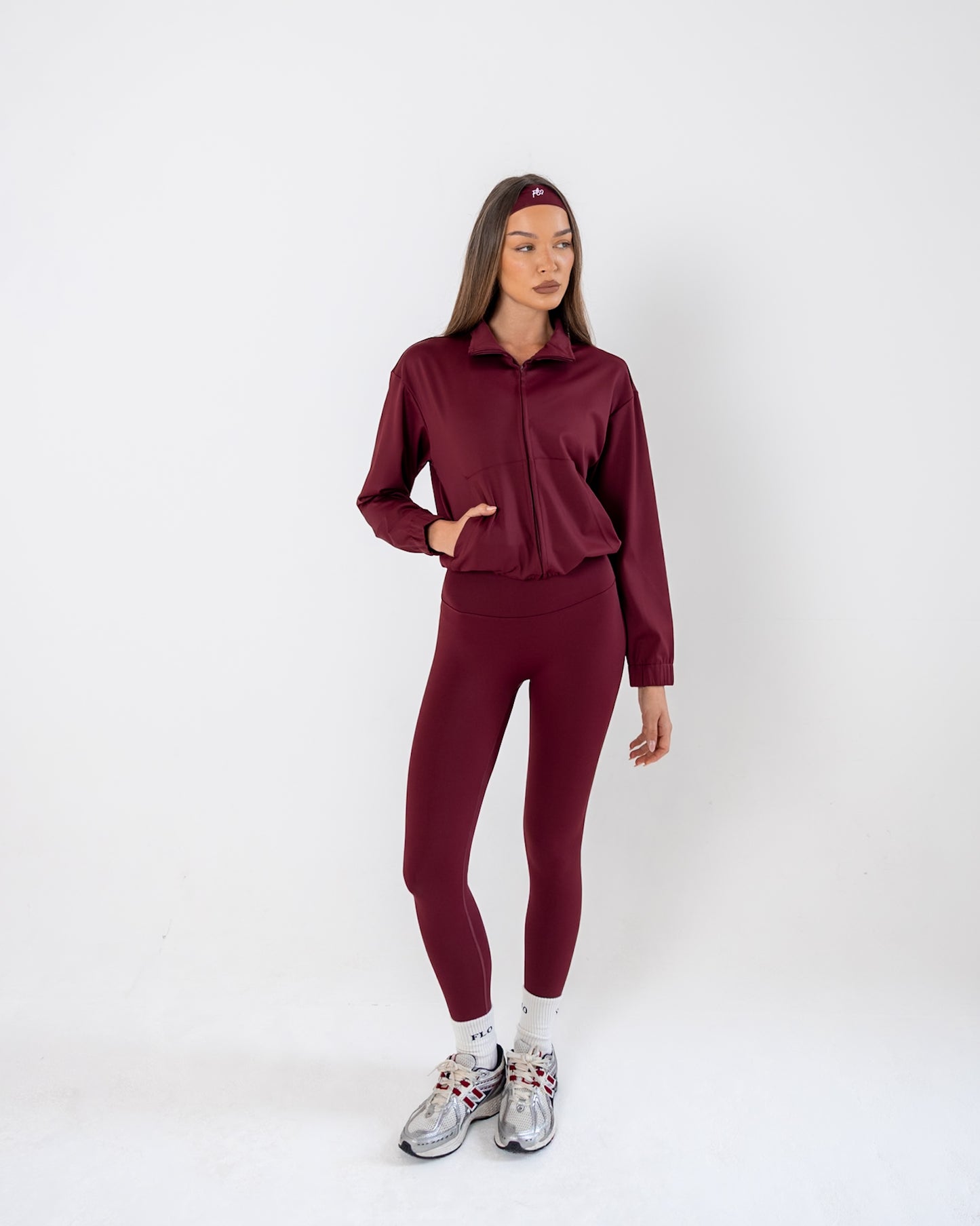 Essential full-zip funnel jacket - dark cherry