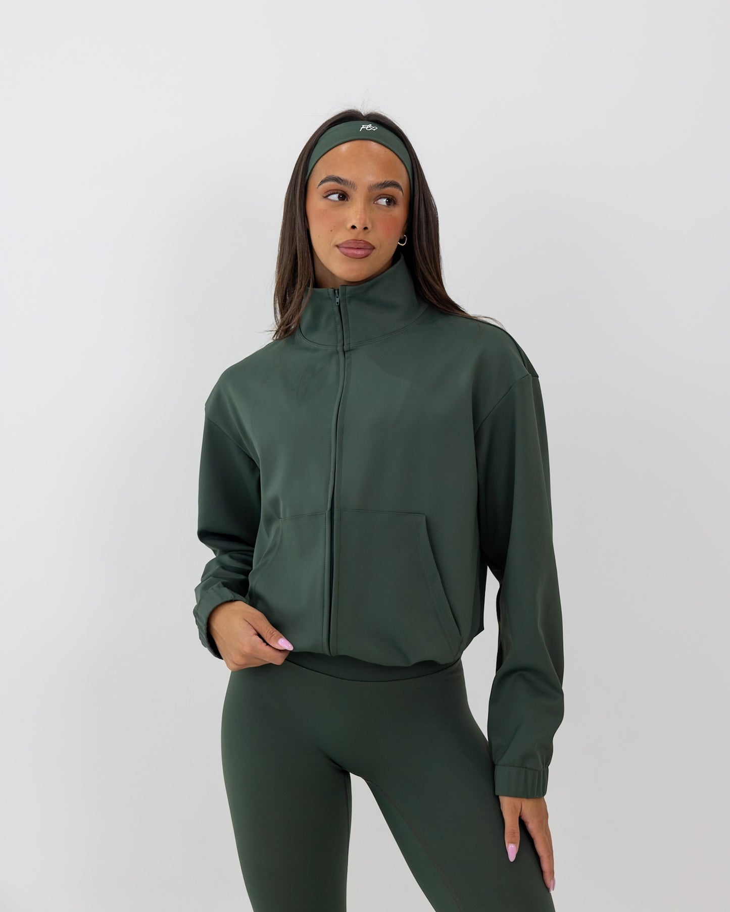 Essential full-zip funnel jacket - pine