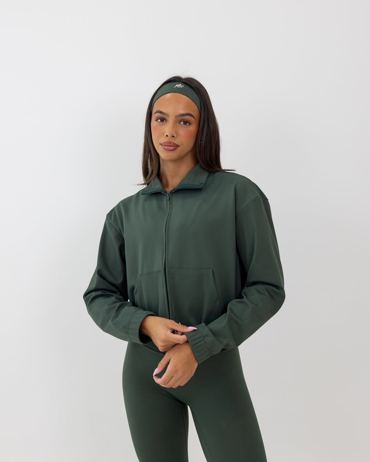 Essential full-zip funnel jacket - pine