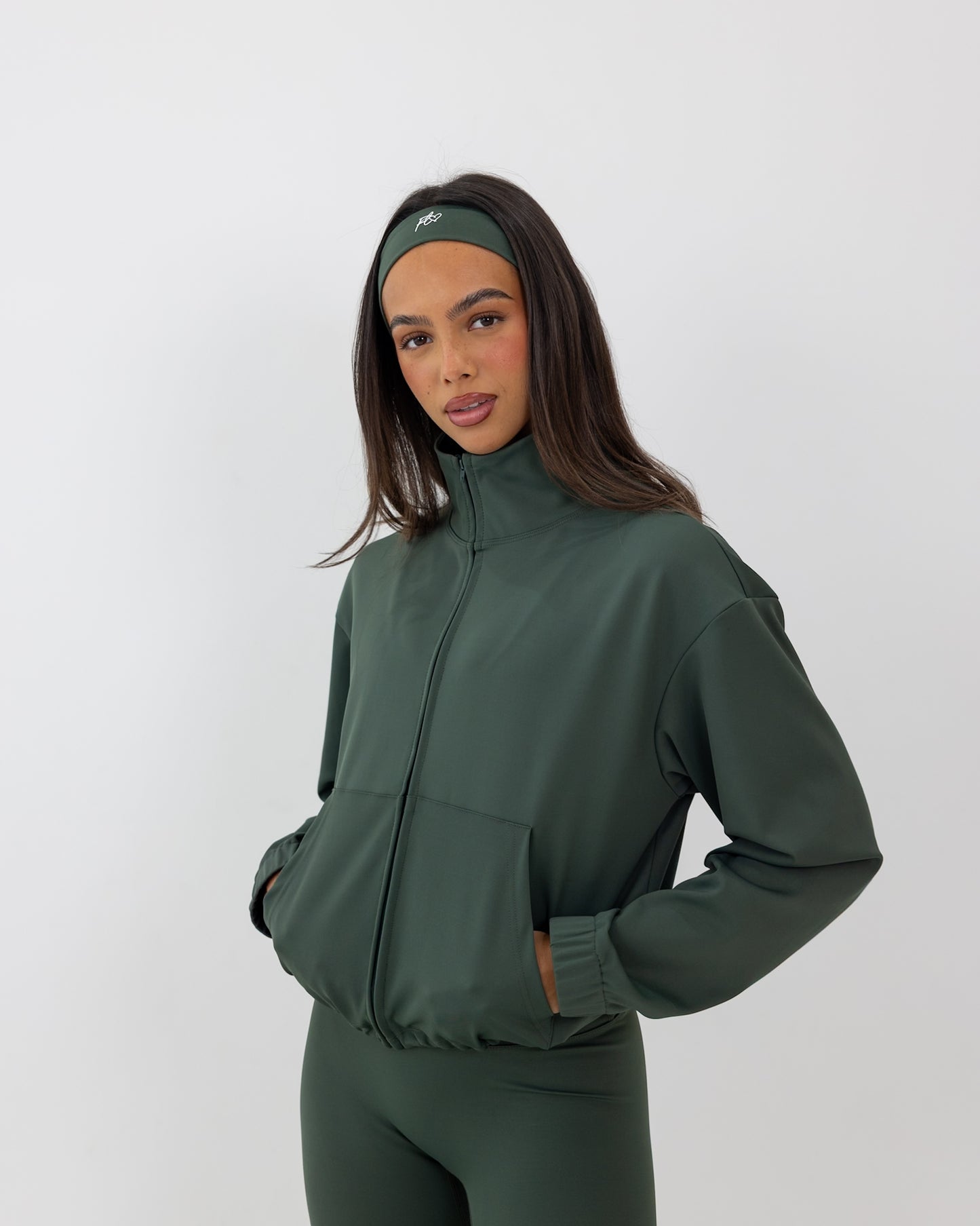 Essential full-zip funnel jacket - pine