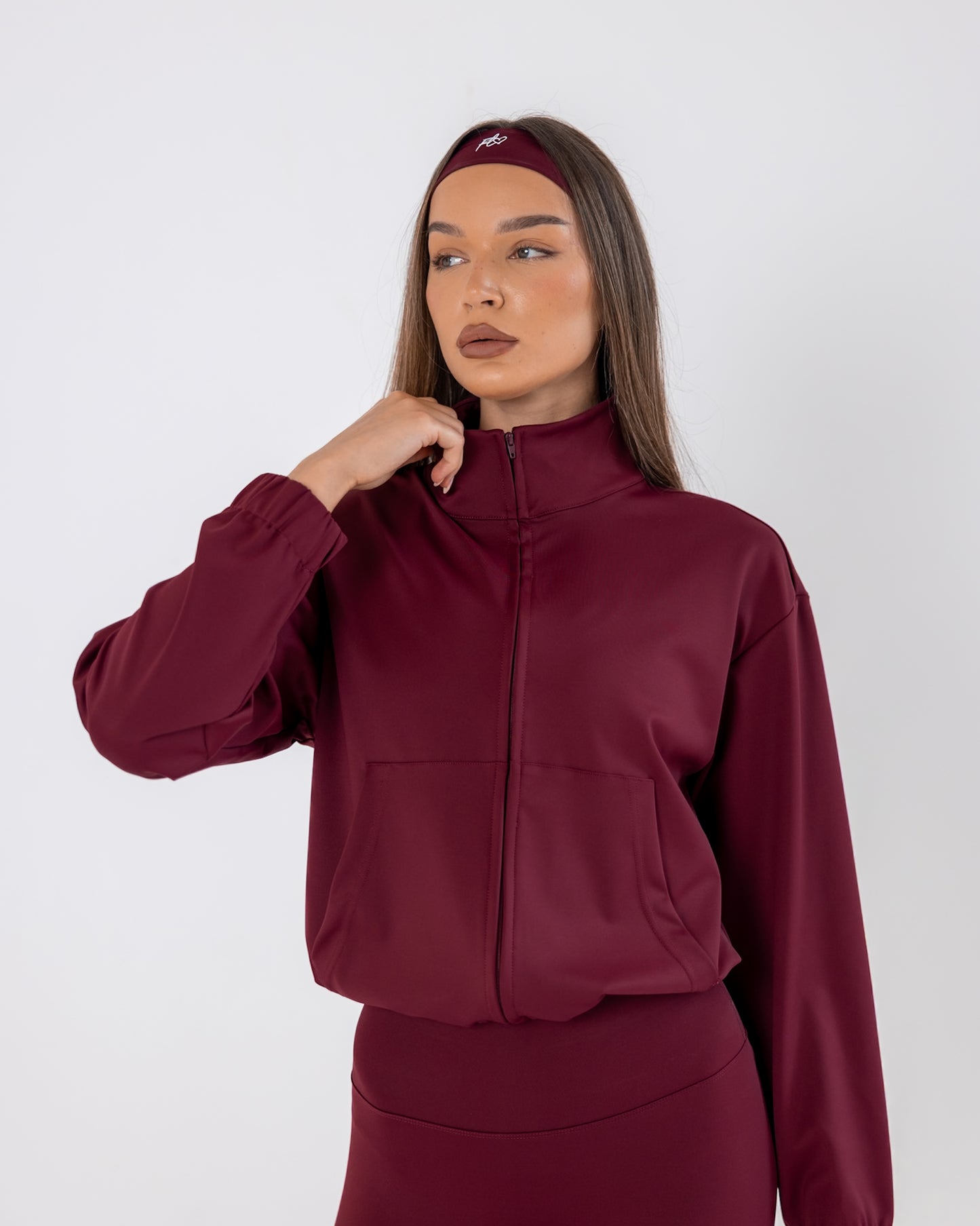 Essential full-zip funnel jacket - dark cherry