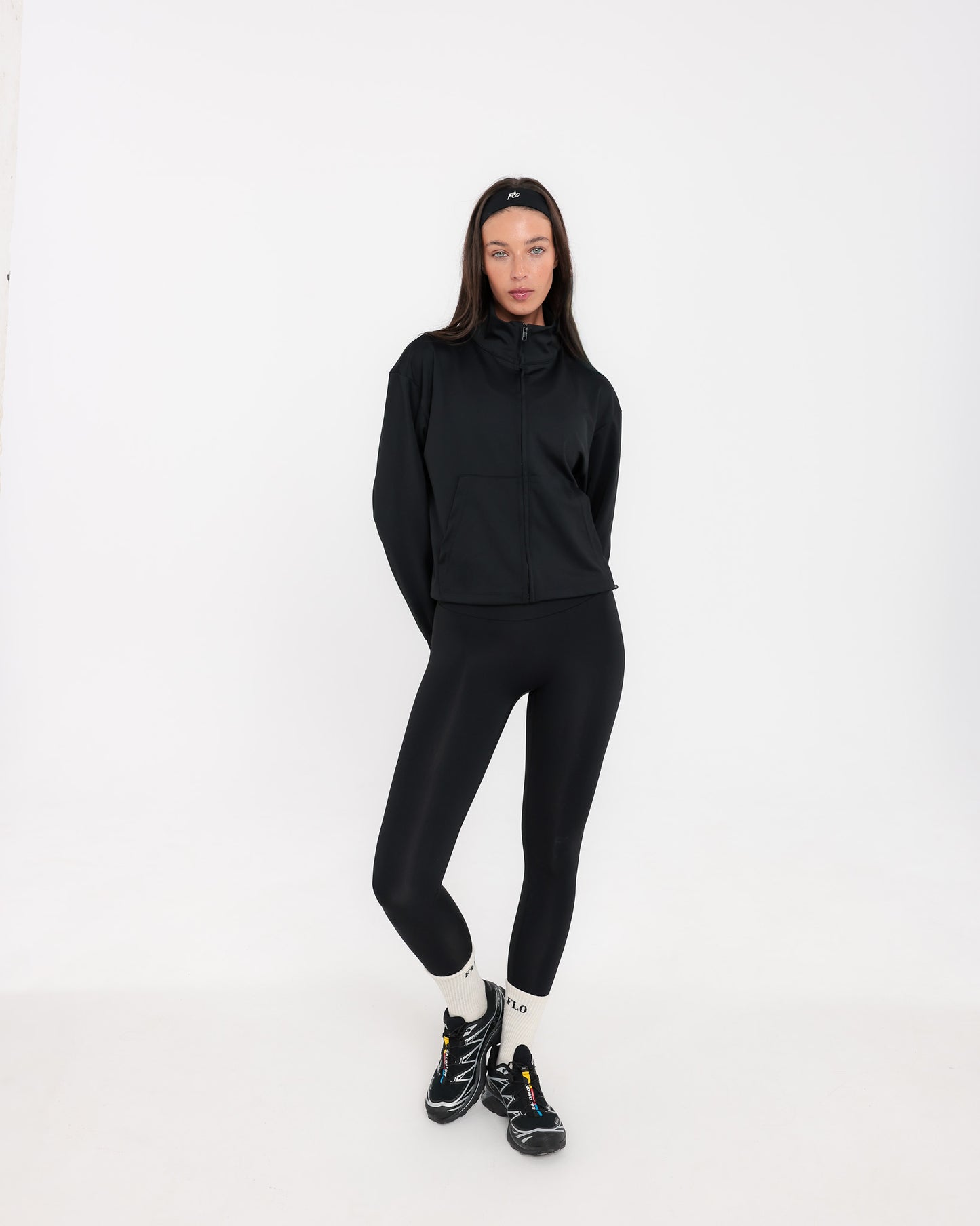 Essential full-zip funnel jacket - black