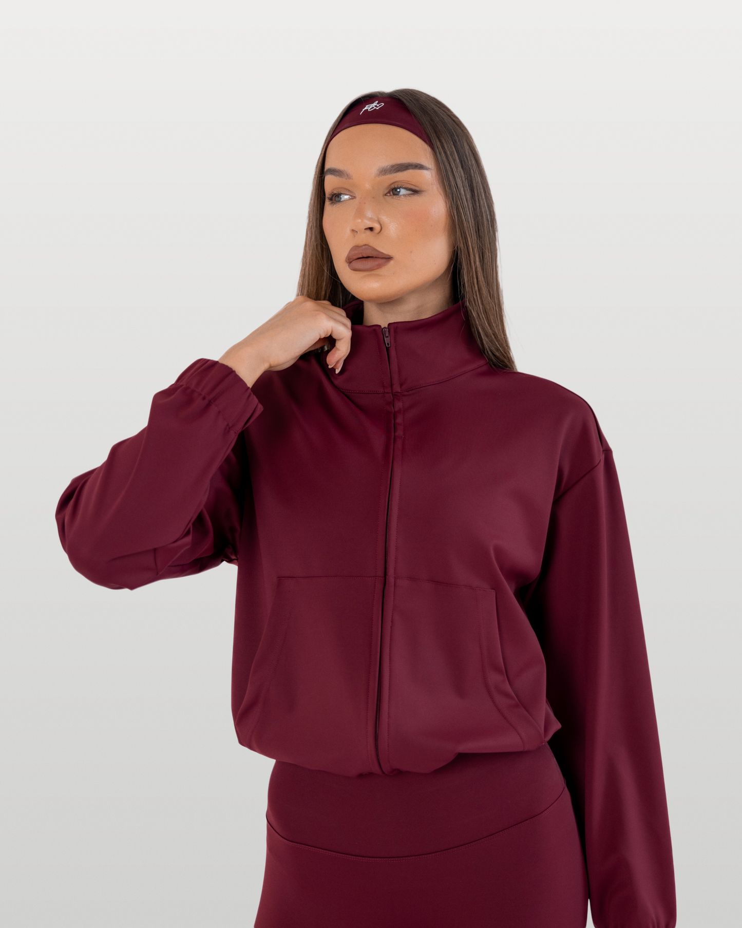 Essential full-zip funnel jacket - dark cherry