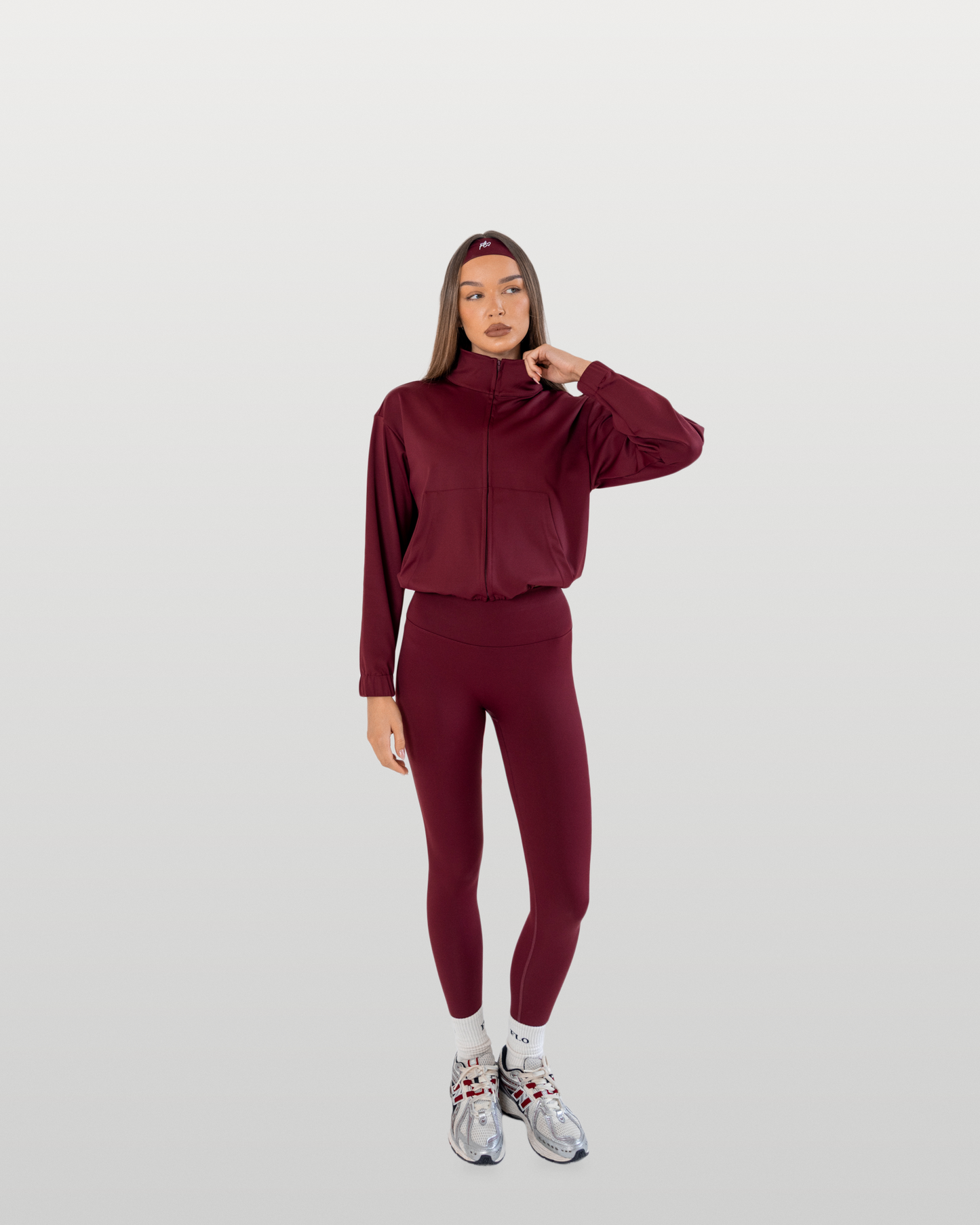 Essential full-zip funnel jacket - dark cherry